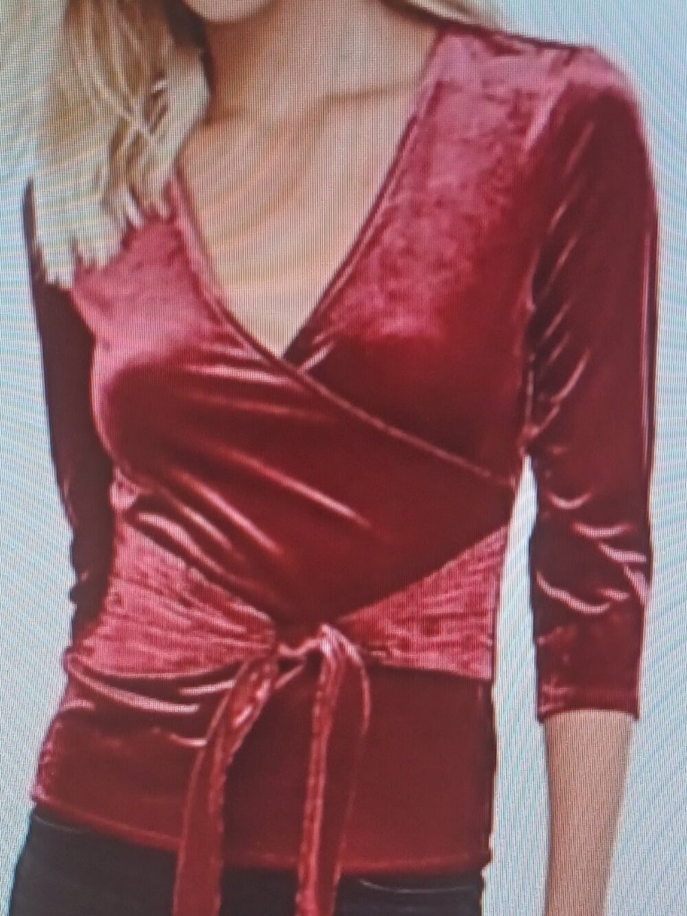 NWT Express Women's One Eleven Ribbed Velvet Velour Wrap Front Tie - Red XL / 16